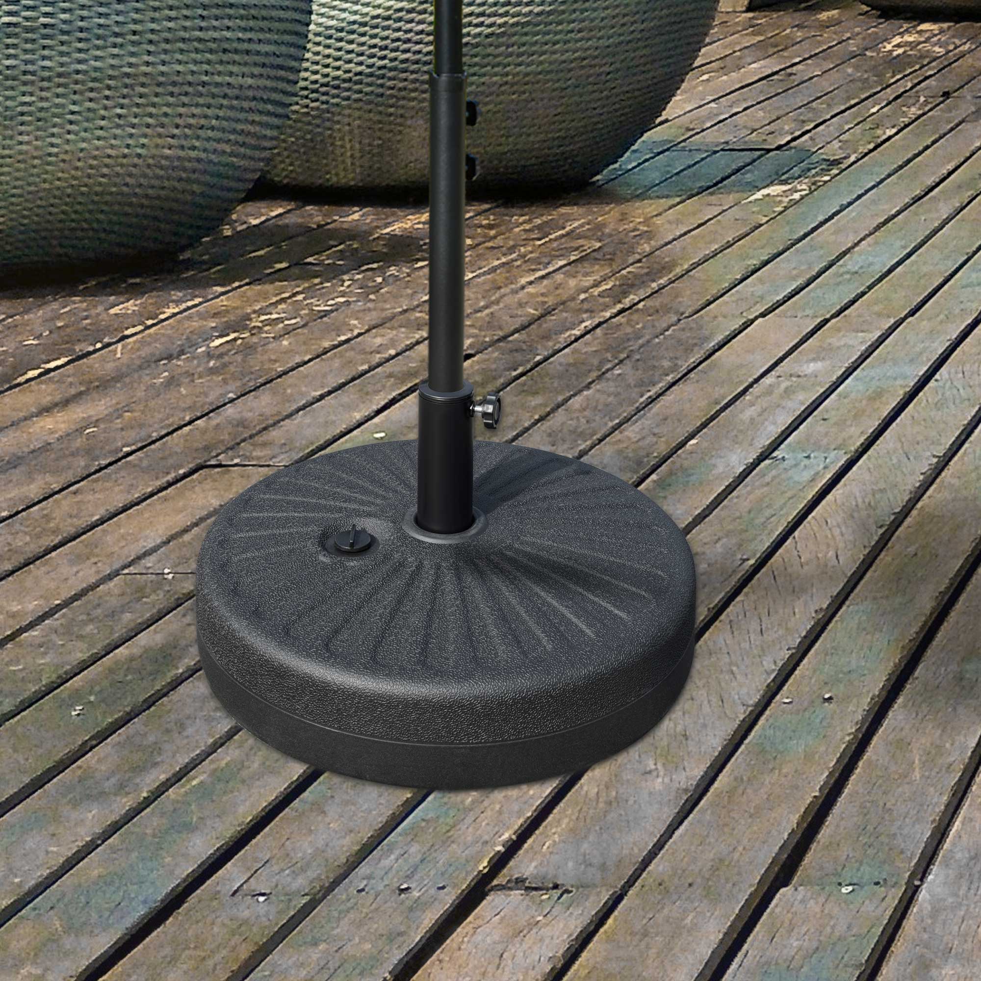 Base para guarda-sol de jardim Outsunny, preenchível com água, 22 kg, redonda, adequada para mastros de 38 mm/48 mm, portátil para terraço e pátio, Ø51 x 30,5 cm, preta.