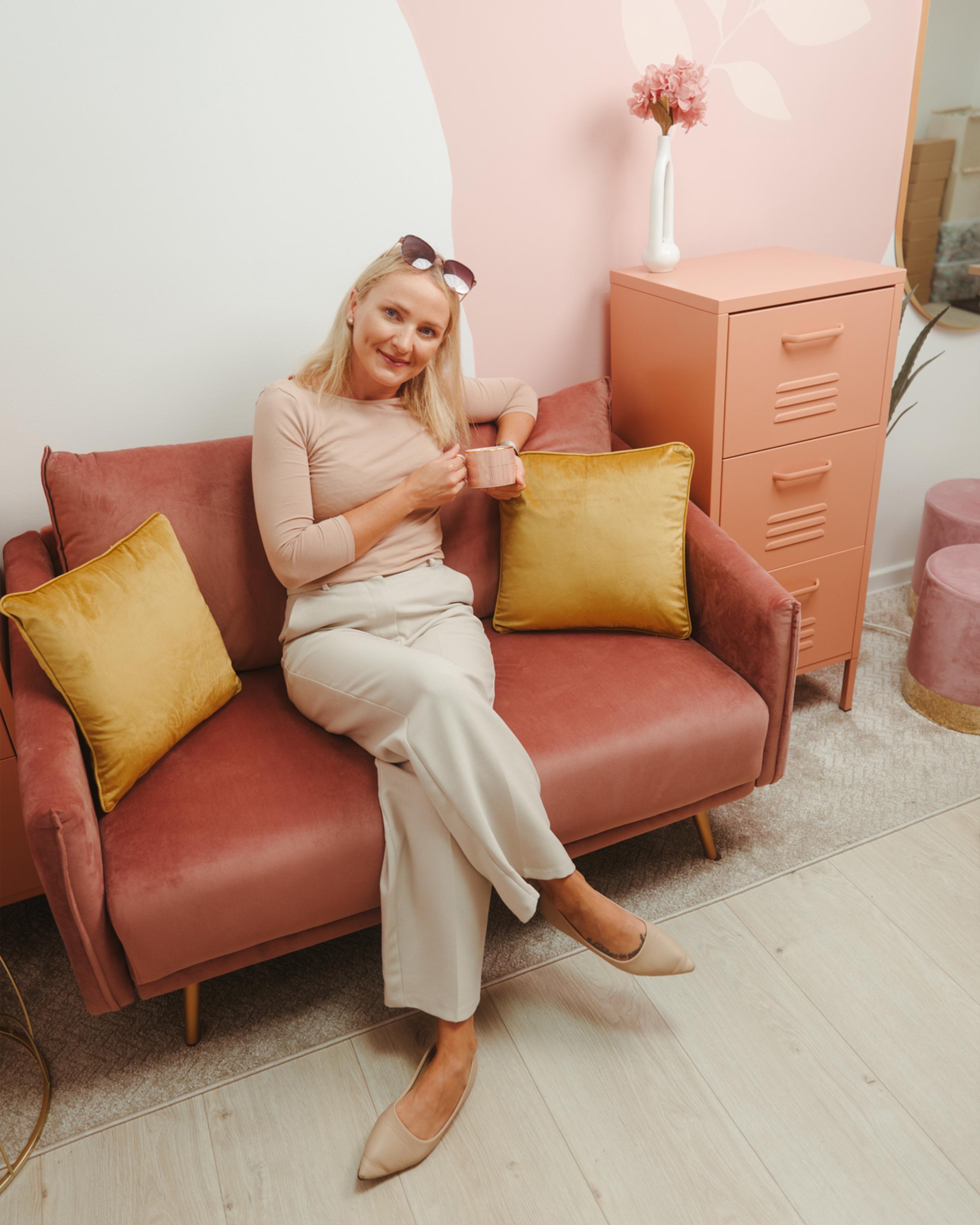 Bank 3-zits MAURA Fluweel Roze