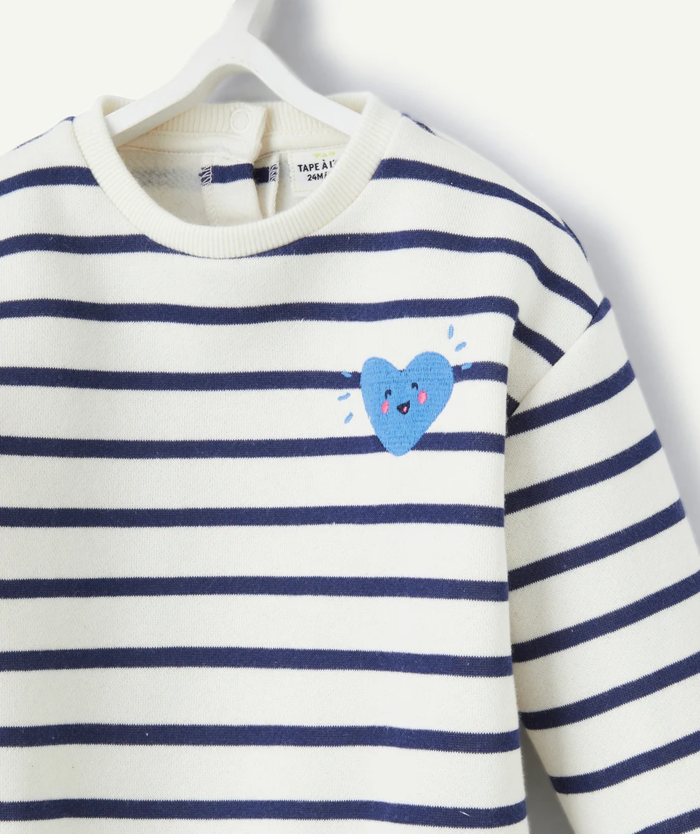SWEAT BÉBÉ FILLE EN FIBRES RECYCLÉES RAYÉ MARINE ET PATCH COEUR
