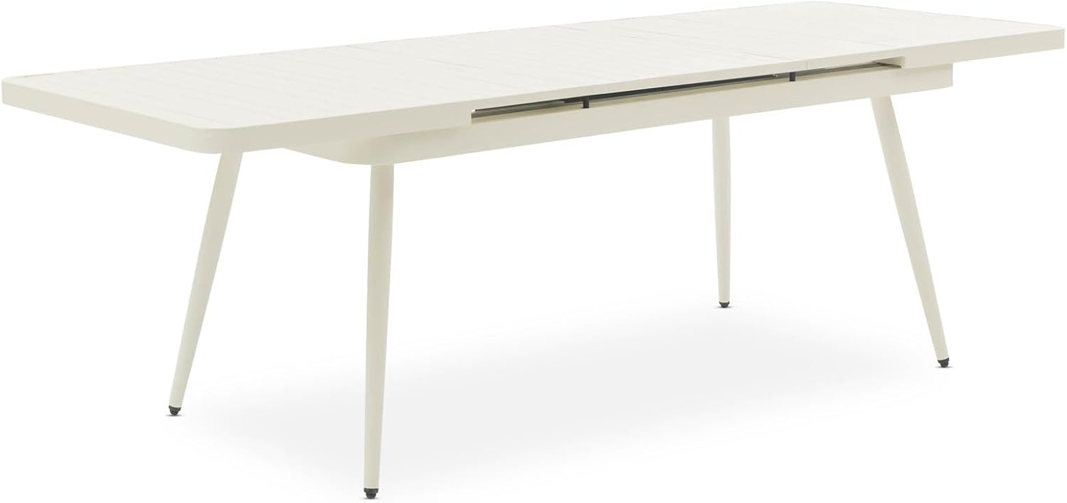 IDIMEX Gartenmöbel Set Sunny mit ausziehbarem Esstisch und 8 Stühlen, Esstisch Gestell aus Alu in weiß, Seilbespannung der Stühle in beige, Essgruppe inkl. Sitzkissen, Terassenmöbel