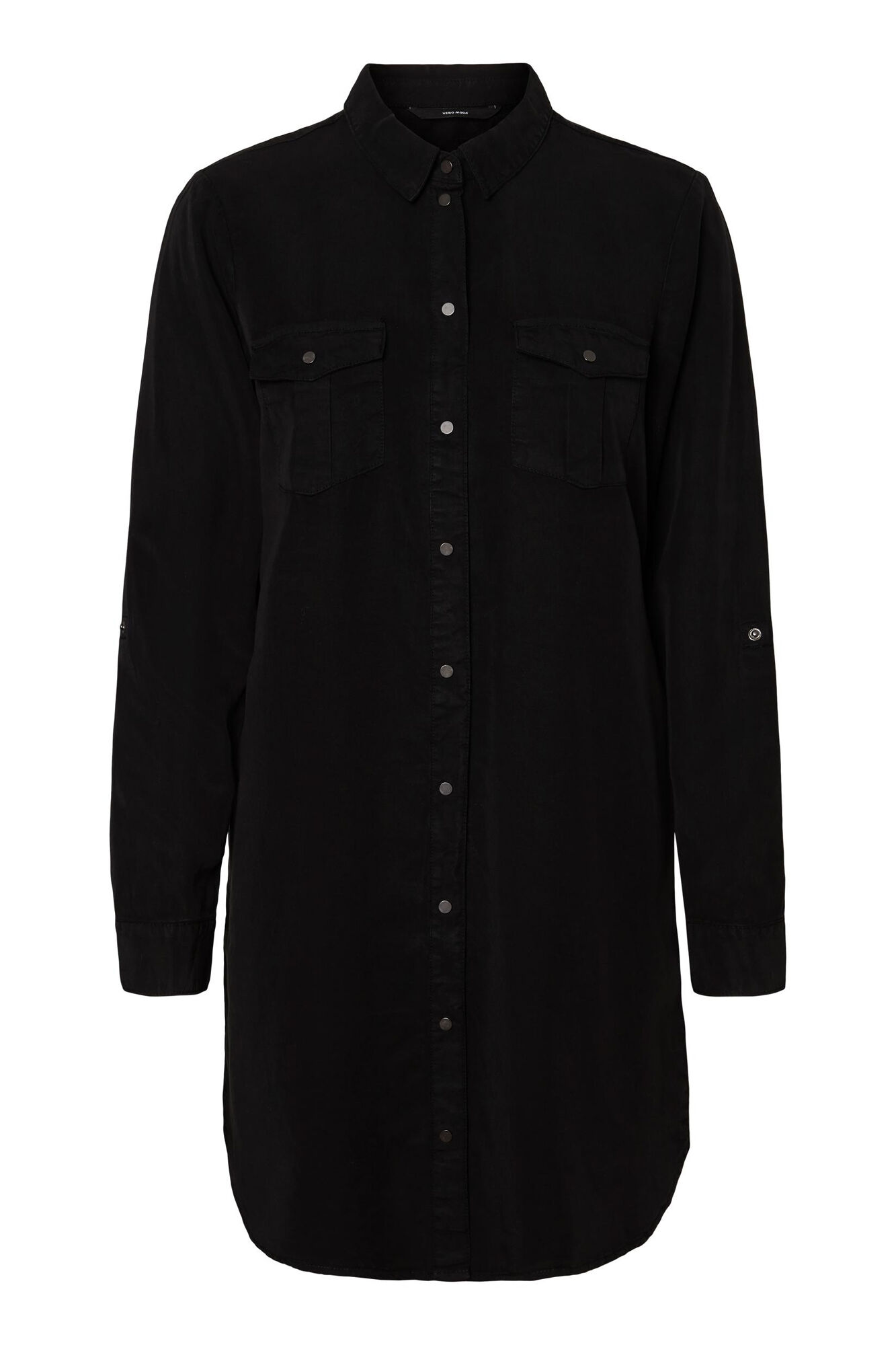 Vestido curto jeans com mangas compridas - Preto