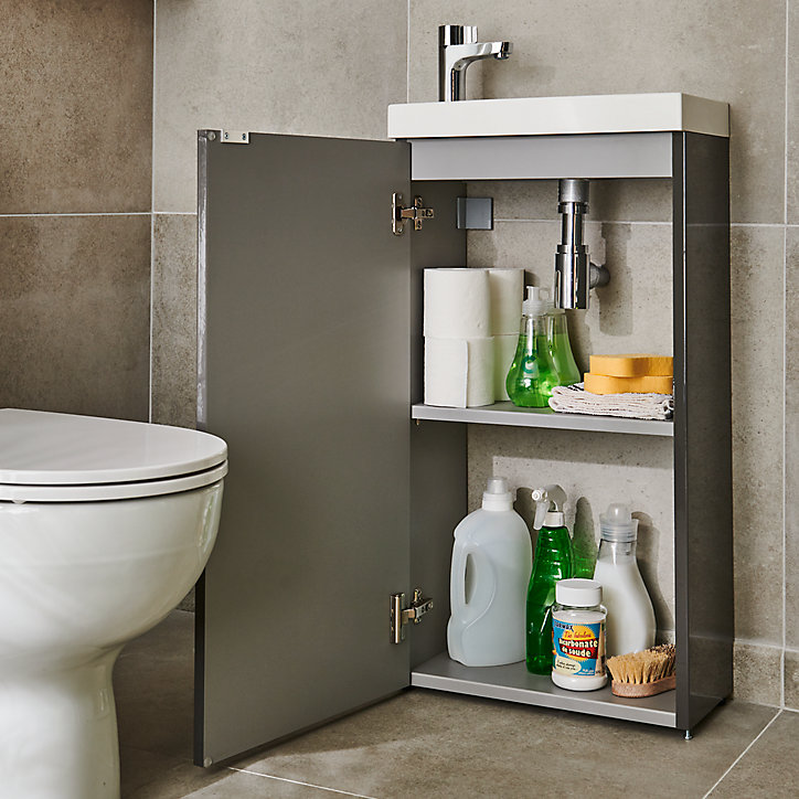 Meuble lave mains à poser GoodHome Imandra gris taupé L.44 x H.79 cm