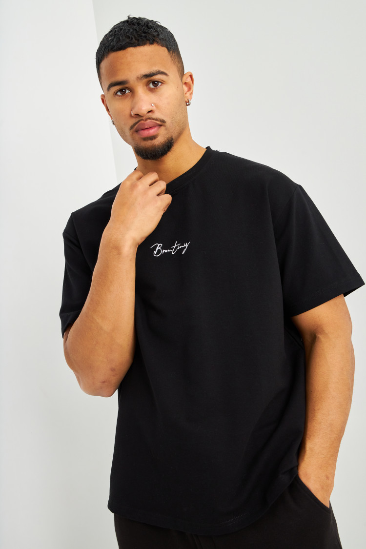 T-shirt noir à inscriptions blanches Brentiny