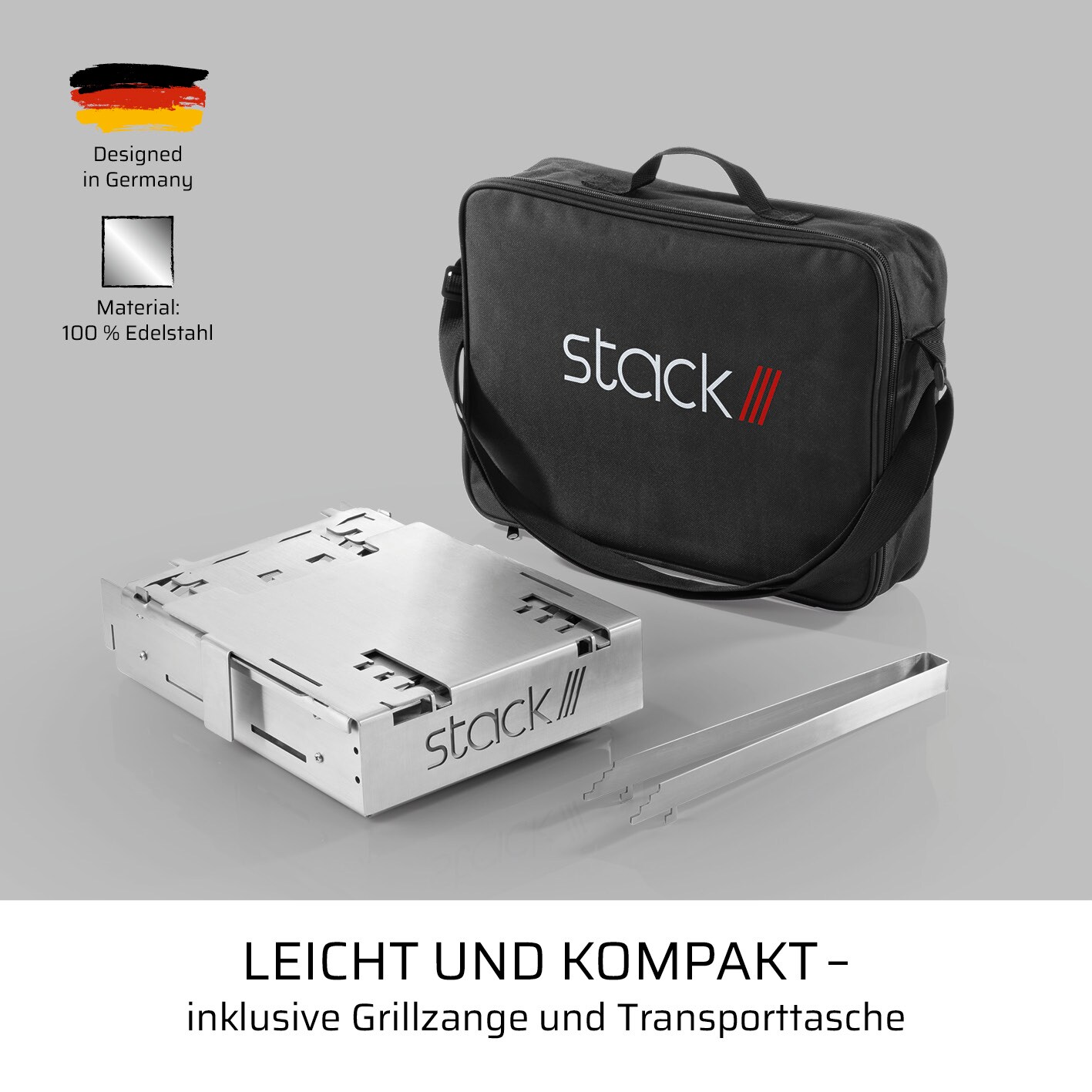 stack Grill 3in1 36cm Edelstahl für Holzkohlebriketts
