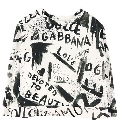 Dolce & Gabbana Sweatshirt - DG Next - Weiß/Schwarz m. Perlen