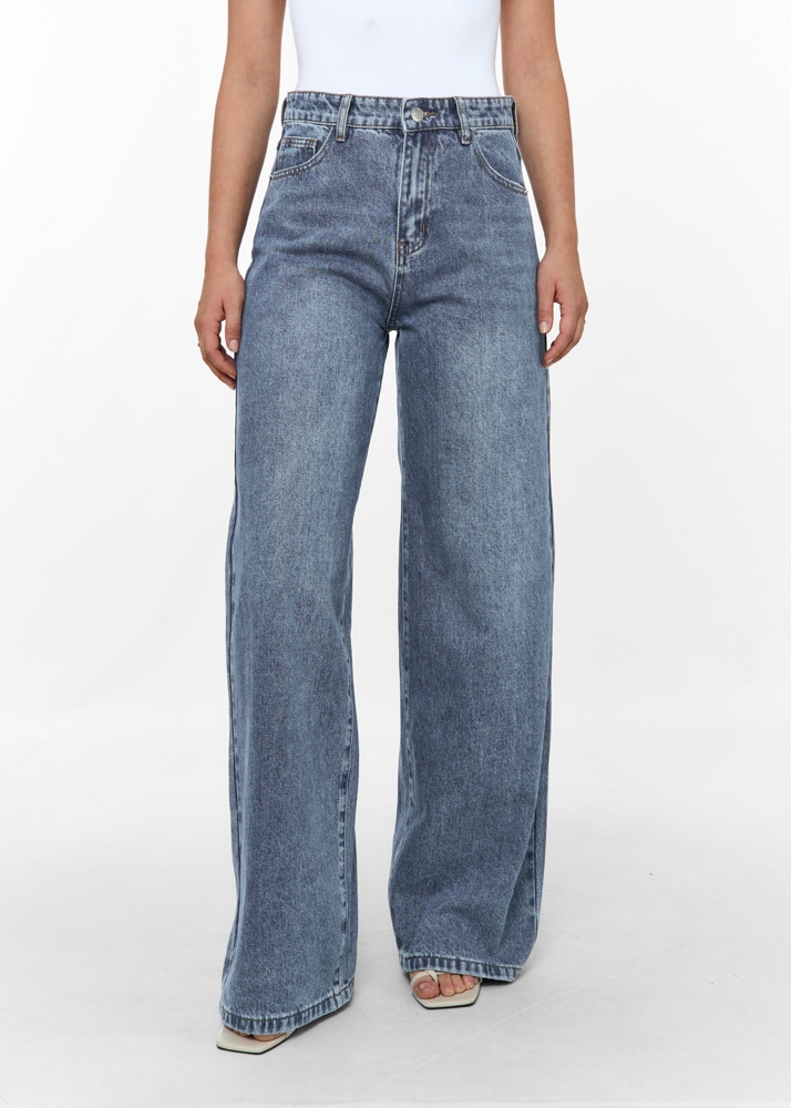 Wide leg classic jeans navy blauw