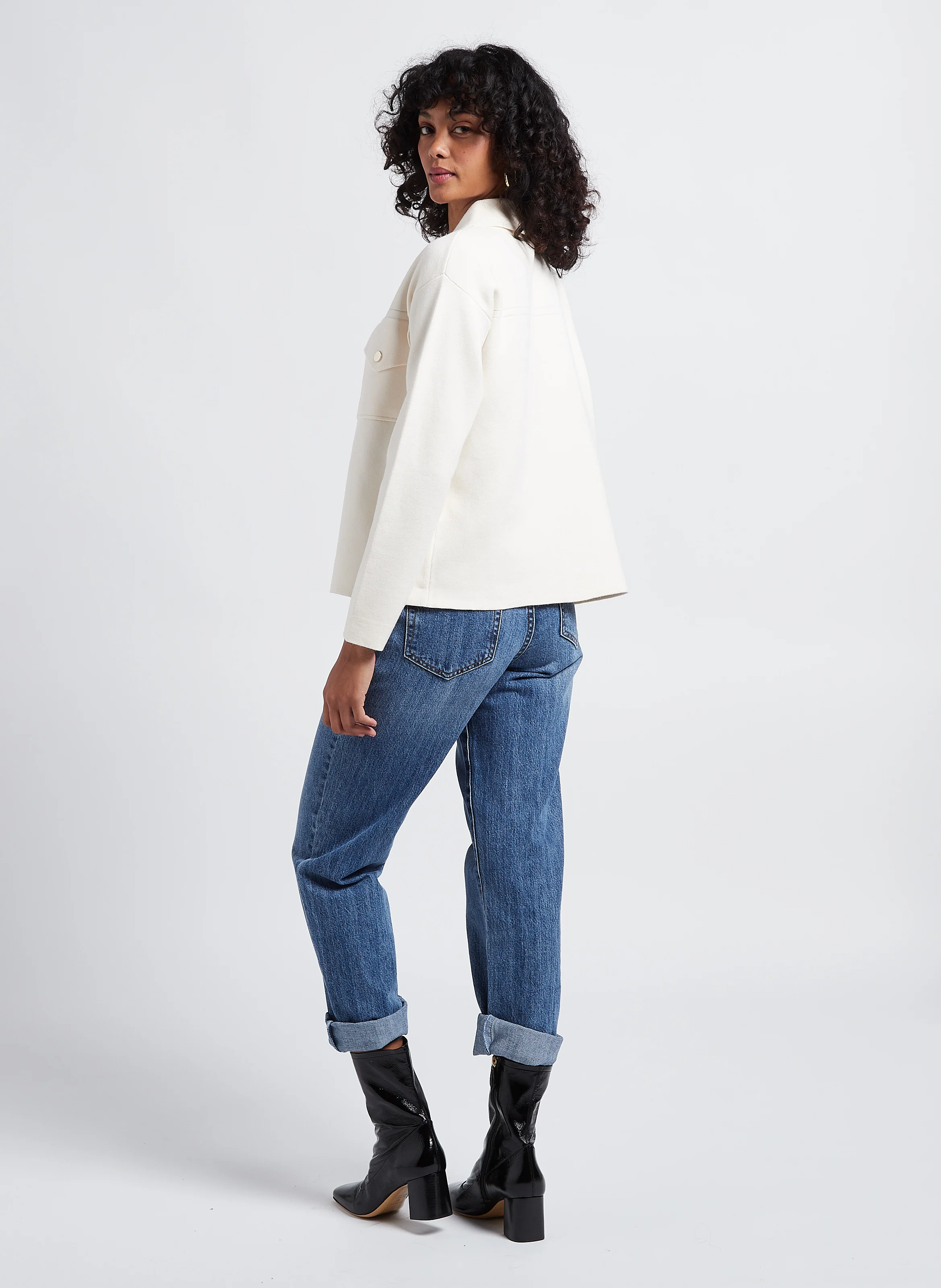 JOLINE - Jean taille haute droit en coton | Bleu