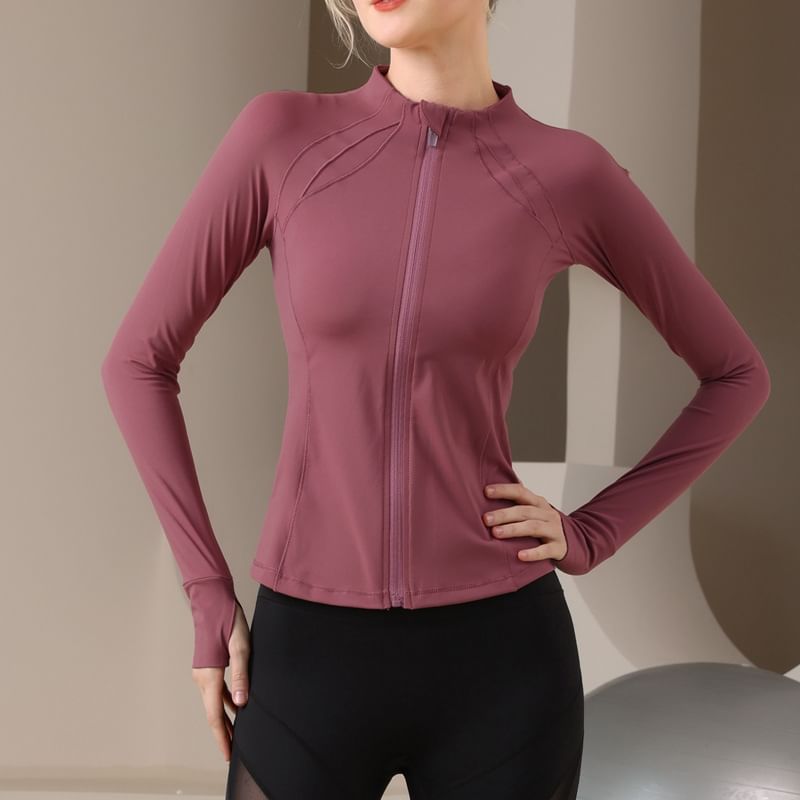 Sishan - Effen sporttop met lange mouwen en rits