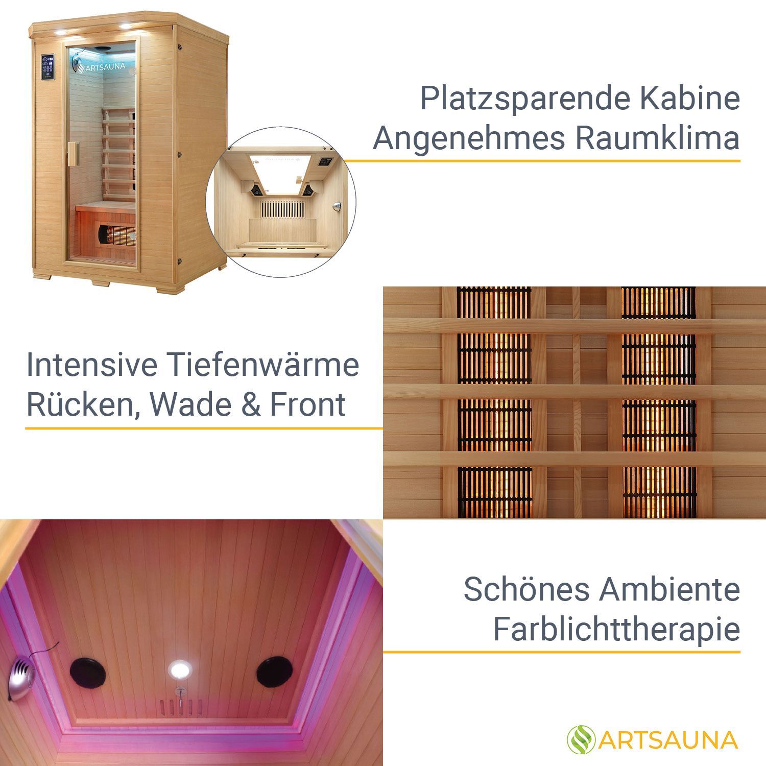 Artsauna Infrarotkabine Wärmekabine Oslo mit Vollspektrumstrahlern & Hemlockholz