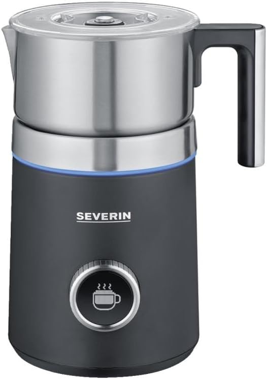 SEVERIN SPUMA 700 Plus Induktions-Milchaufschäumer, 13 Programme, OLED-Display, LED-Lichtring mit Statusanzeige, einfache Reinigung, Barista-Ausgusszotte, Edelstahl-gebürstet, schwarz, SM 3587