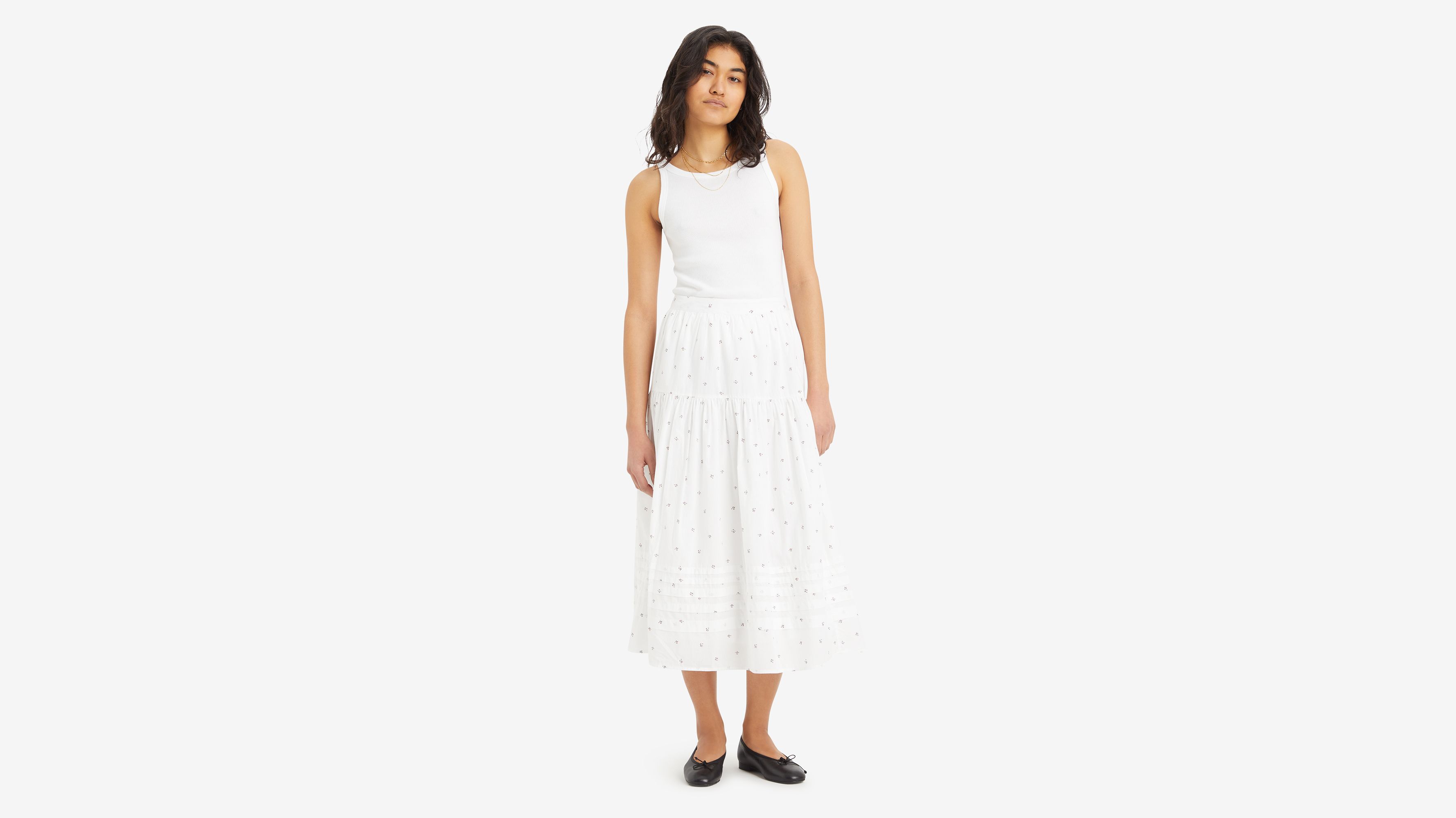 Jupe à basques Becca - Anthea Floral Bright White - Blanc