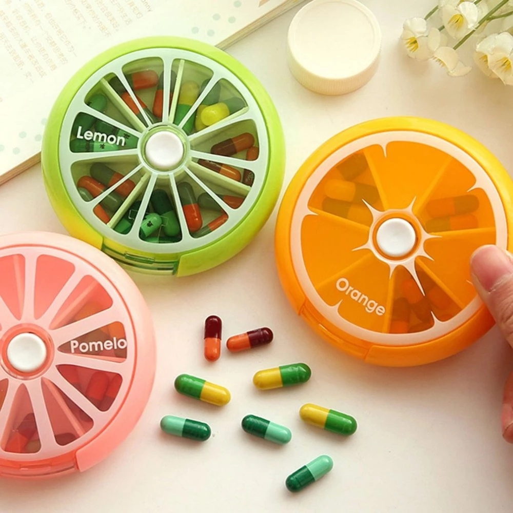 (Ø90mm) Medikamenten Dosierer 7 Tage Dosett Tablettenbox Supplements Pillendose Tablettenspender - Orange