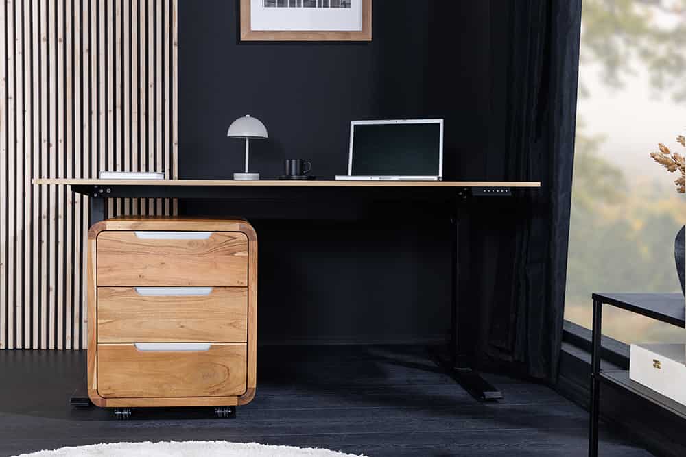 Massiver Rollcontainer CUBUS 60cm braun Akazienholz honey finish drei Schubladen