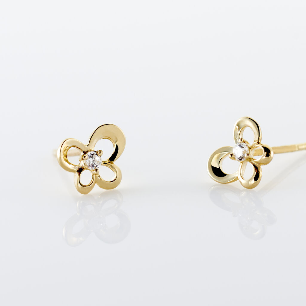 Boucles D'oreilles Puces Eleanor Fleur Or Jaune Oxyde De Zirconium