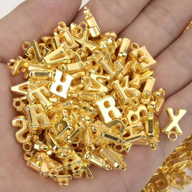 (200er Set) 14mm Buchstaben Perlen DIY Bastel Schmuck Alphabet für Armband / Kette - Gold