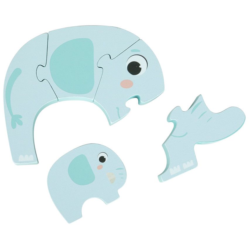 Puzzle éléphant et son bébé 5 pièces - Crazy colors 2.0 - Ecru