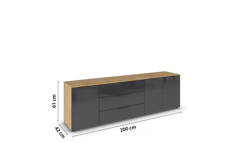 Sideboard Basaltgrau, Eiche Artisan (Nachbildung) Front: Glas, Oberboden: Dekor Basaltgrau, Eiche Artisan (Nachbildung) Graphit
