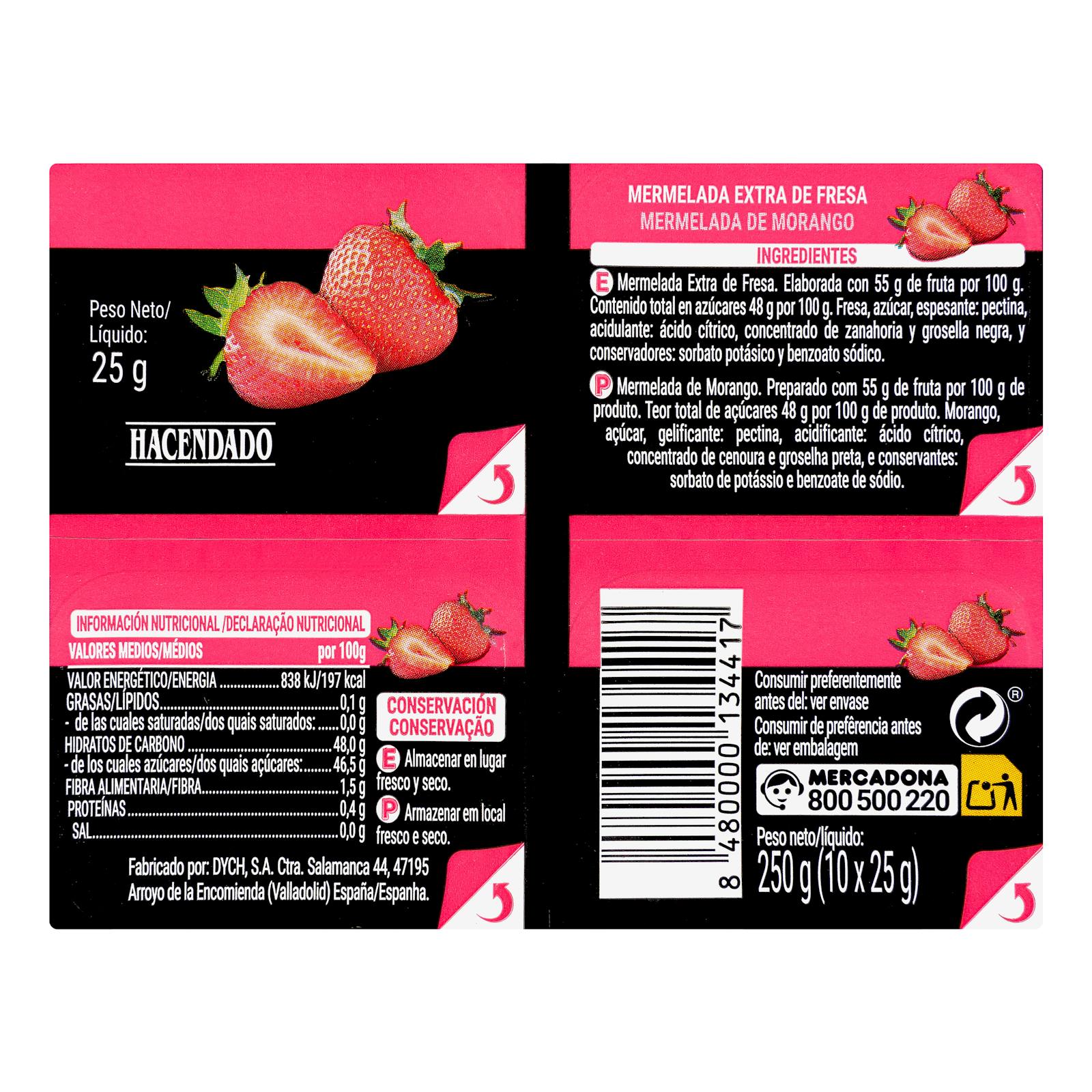 Confiture de fraises unidose Hacendado