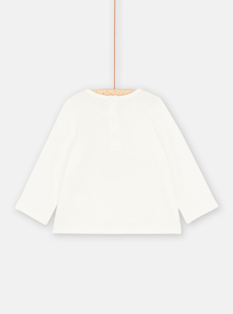 T-shirt écru à motif chat endormi pour bébé fille