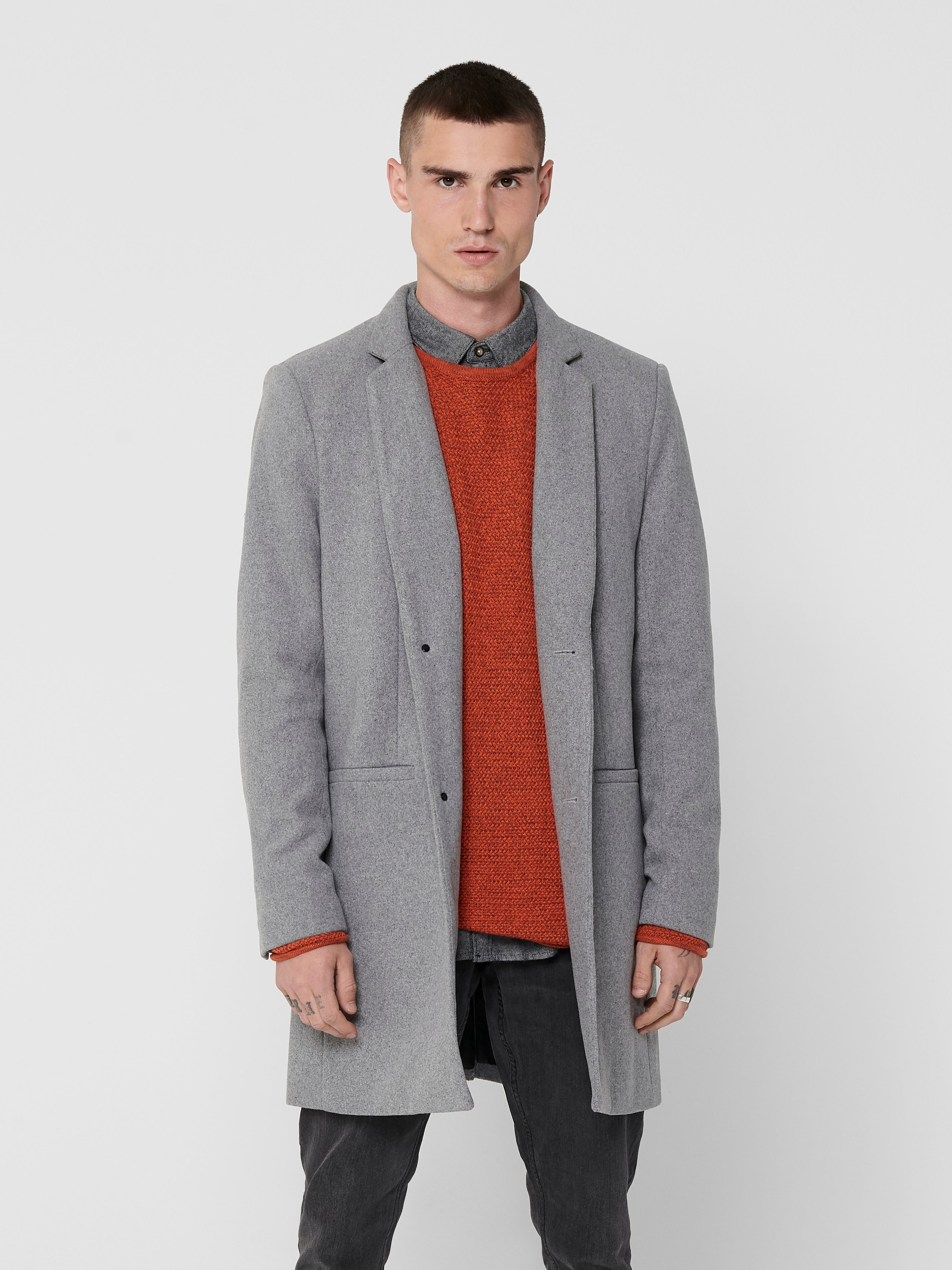 ONSMALIK Trenchcoat Light Grey Melange