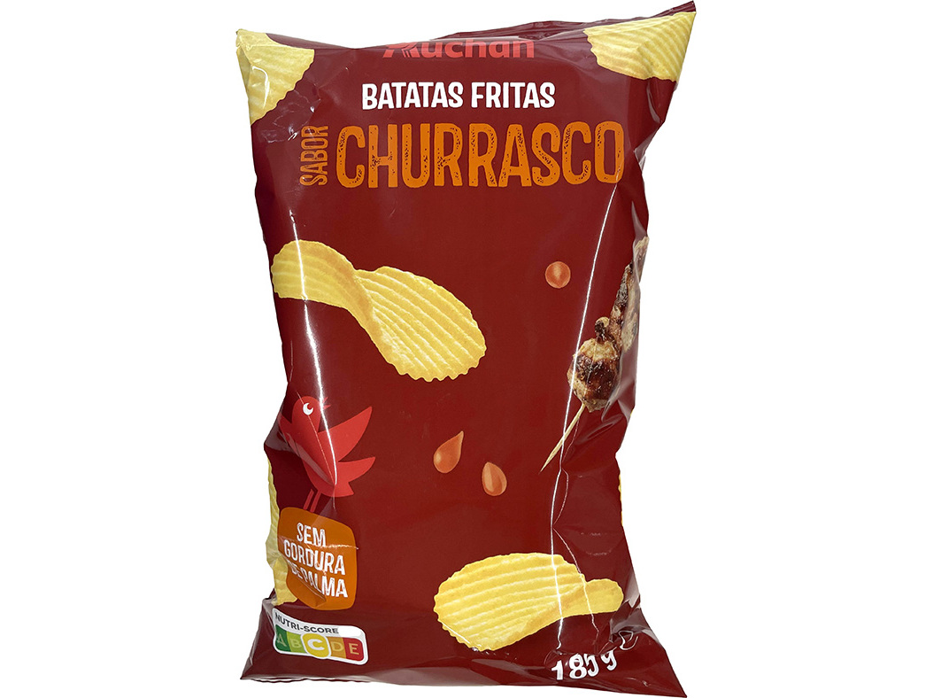 BATATAS AUCHAN FRITAS ONDULADAS SABOR CHURRASCO 185G