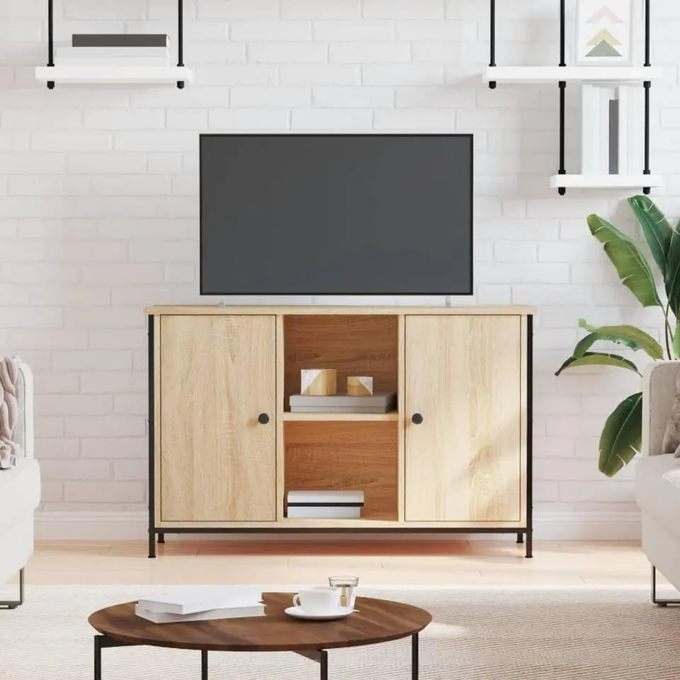 vidaXL - TV-meubel met 2 deuren 2 vakken - Sonoma eiken - Hout - 100x35x65 cm