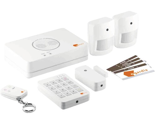 Egardia alarmsysteem startersset inclusief bedieningspaneel, 2 x bewegingsmelders, deur-/raamsensoren, toetsenbord, afstandsbediening en 4 x deur-/raamstickers