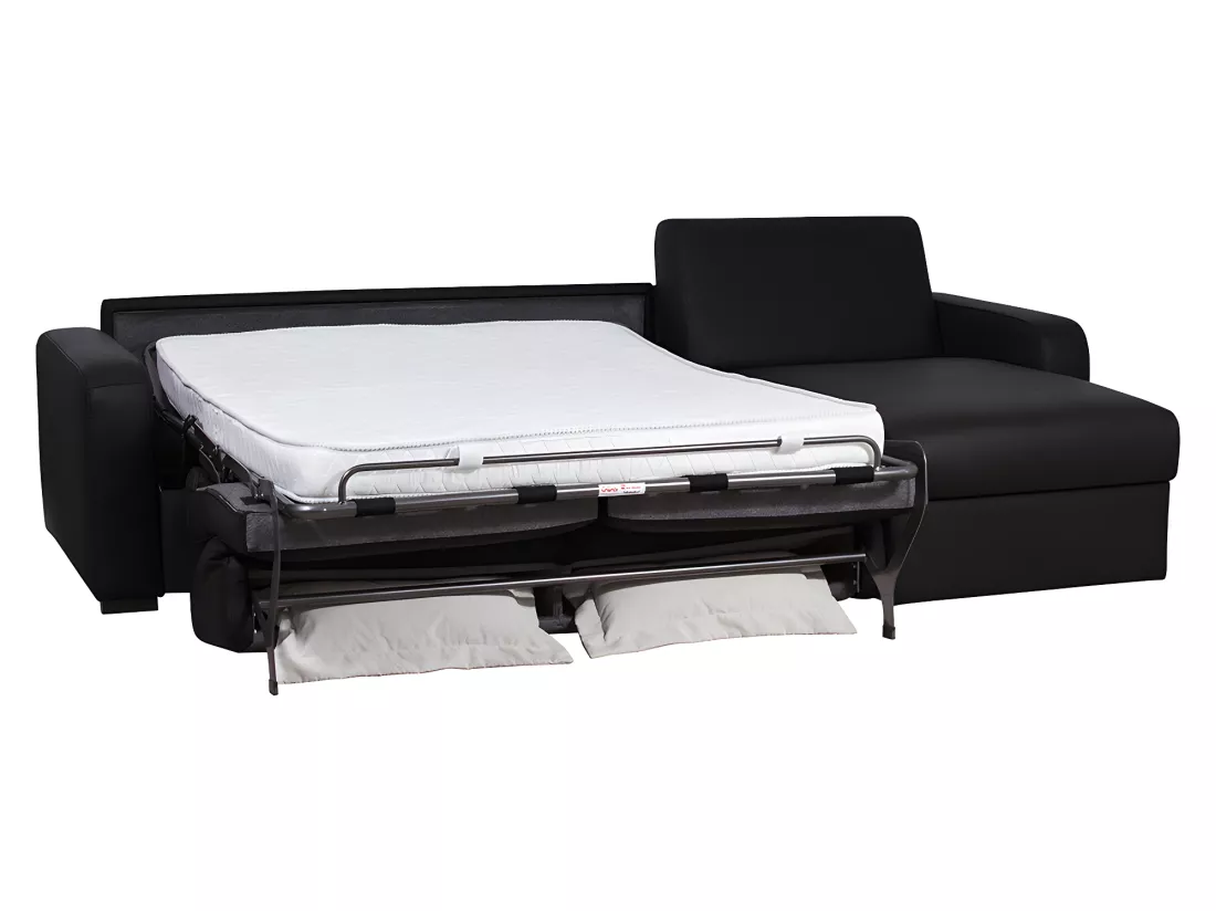 Canapé d'angle convertible express en cuir BEVIS - Noir - Angle droit
