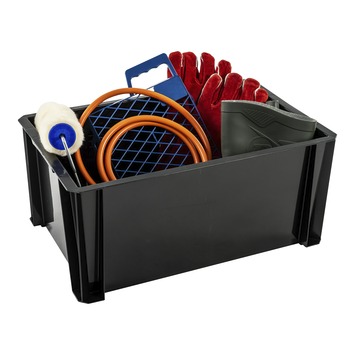 Stapelbare opbergbox Heavy Duty 36 liter zwart