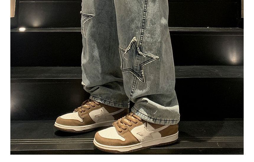 Bay Go Mall - High Waist Star Geborduurde Washed Wide Leg Jeans
