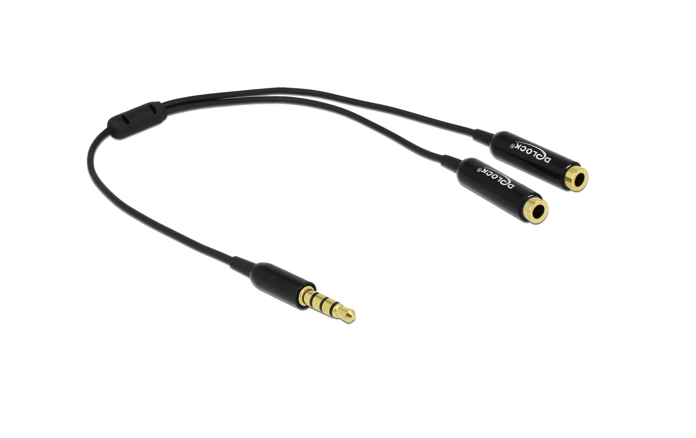 Audio-Kabel Klinke 3.5 mm, male – female, 0.25 m SchwarzDelock Kabel Audio Splitter Klinkenstecker 3.5 mm 4 Pin > 2 x Klinkenbuchse 3.5 mm 4 Pin 25 cm