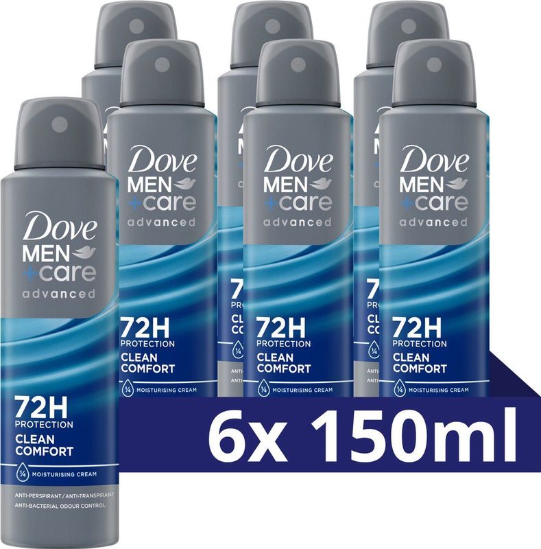 Dove Men+Care Advanced Anti-Transpirant Deodorant Spray - Clean Comfort - met anti-bacteriële geurbestrijding - 6 x 150 ml