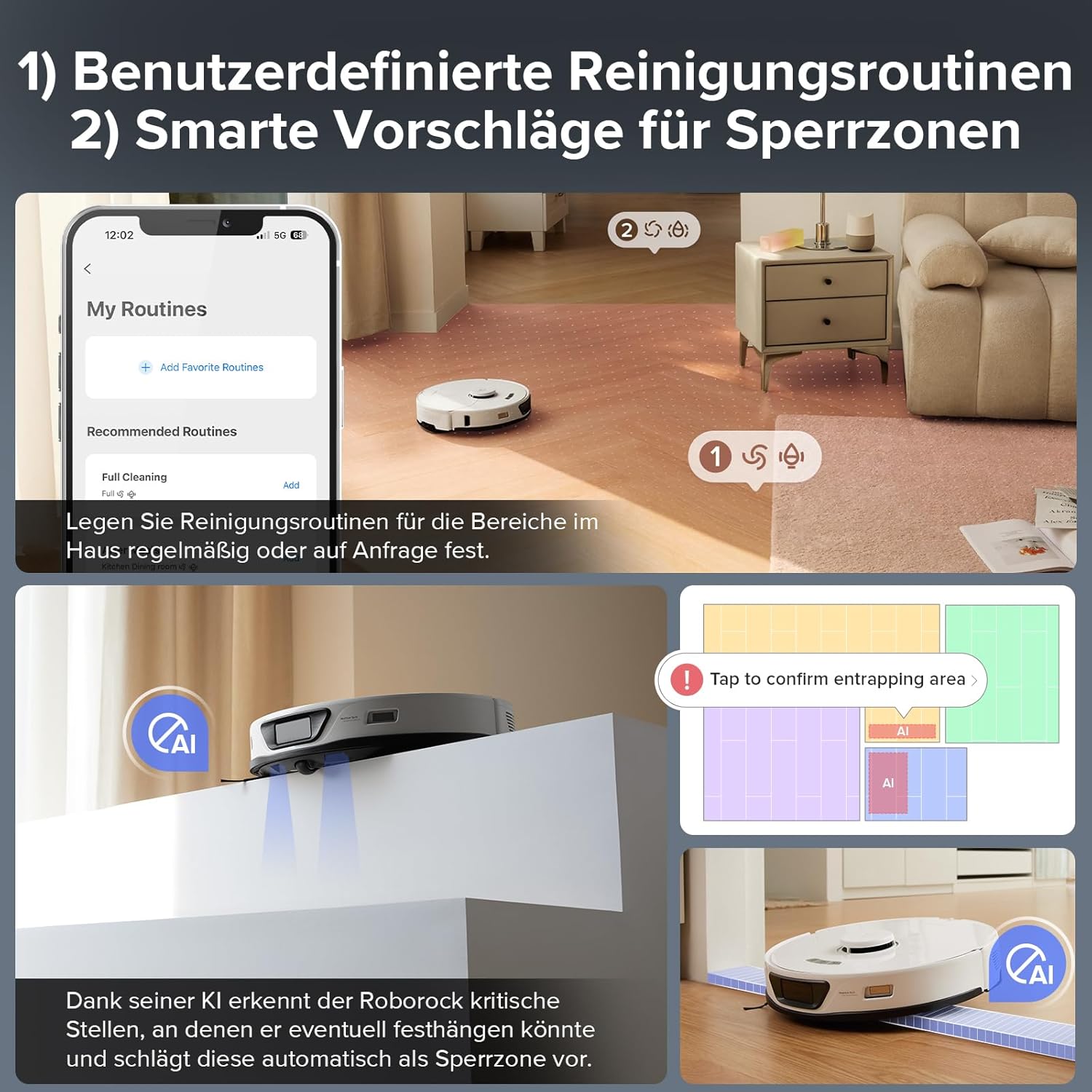 roborock S7 Max Ultra Saugroboter mit selbstentleerender/selbstwaschender/selbsttrocknender/selbstbefüllender/selbstreinigender Station (5500 Pa, aktive Hindernisvermeidung, App/Sprachsteuerung)