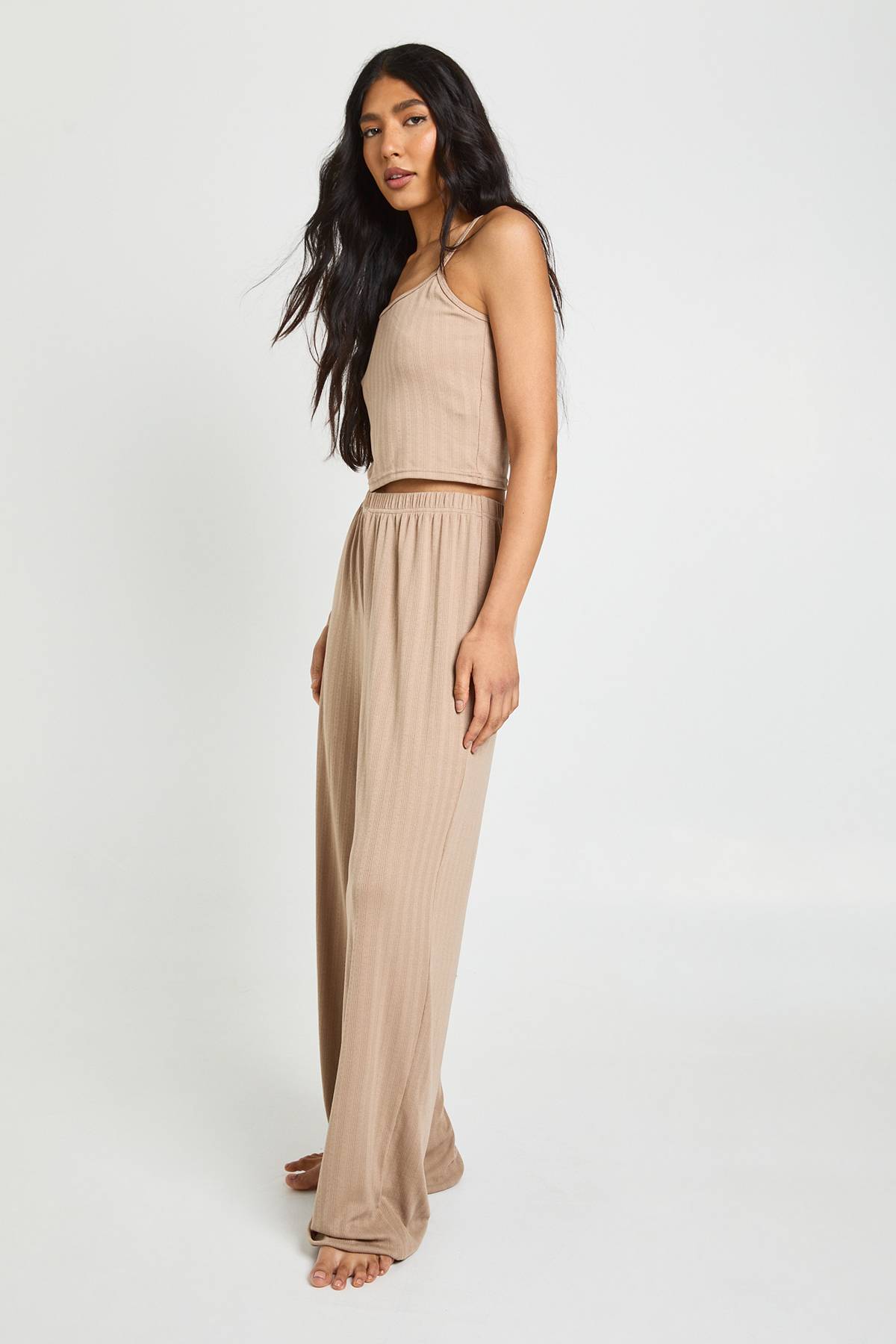 boohoo Ensemble Pyjama Grande Taille Caraco Pointelle Et Pantalon Large