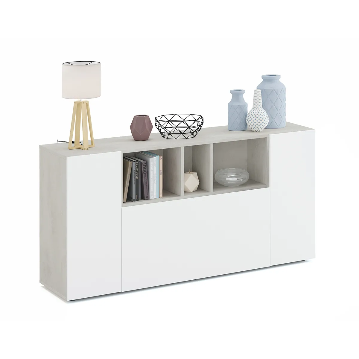 Pegane Buffet 3 portes Béton Blanc