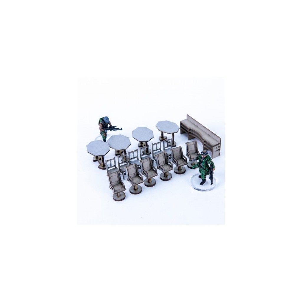 Furniture set: 10 seats, 15 chairs, 8 tables, 2 desks