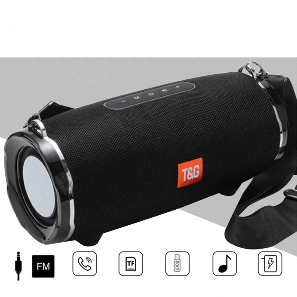 30W Bluetooth Lautsprecher Subwoofer FM Radio Spritzwasserfest (IPX5) Aux In / USB A / Micro SD Kartenslot   Umhängegurt - Blau