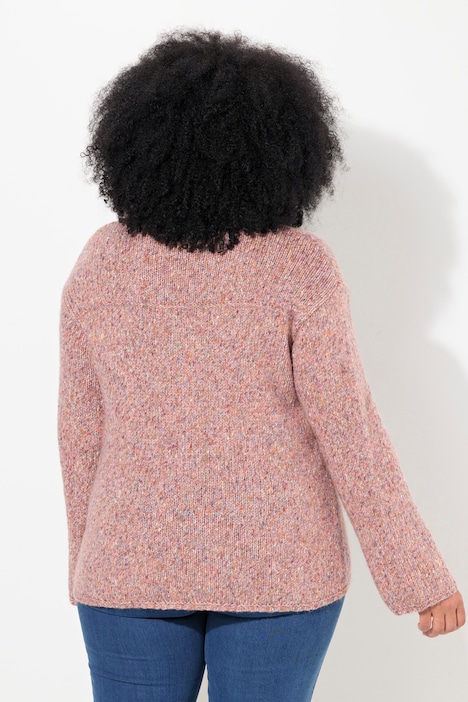 Pullover, melierter Feinstrick, V-Ausschnitt, Langarm