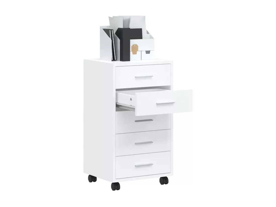 Armoire à tiroirs avec roulettes Blanc brillant Bois ingénierie