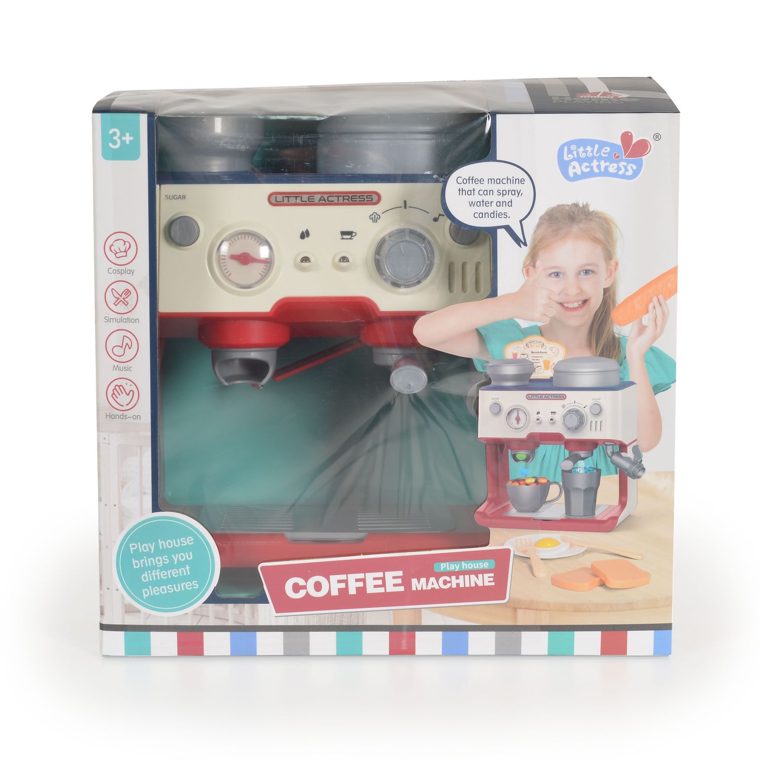 Moni Spielzeug Kaffeevollautomat YY6023, Dampf, Melodien, Tasse, Würfelzucker rot