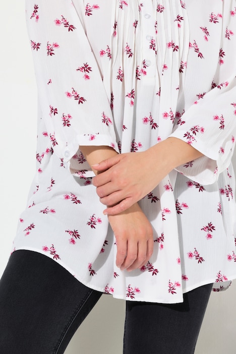 Tunika, Blüten, Rundhals, Biesen, 3/4-Arm