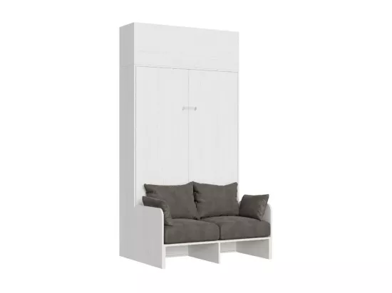 Armoire lit 120x190 avec canapé et meuble haut bois blanc Kanto-Couleur Microfibre 33