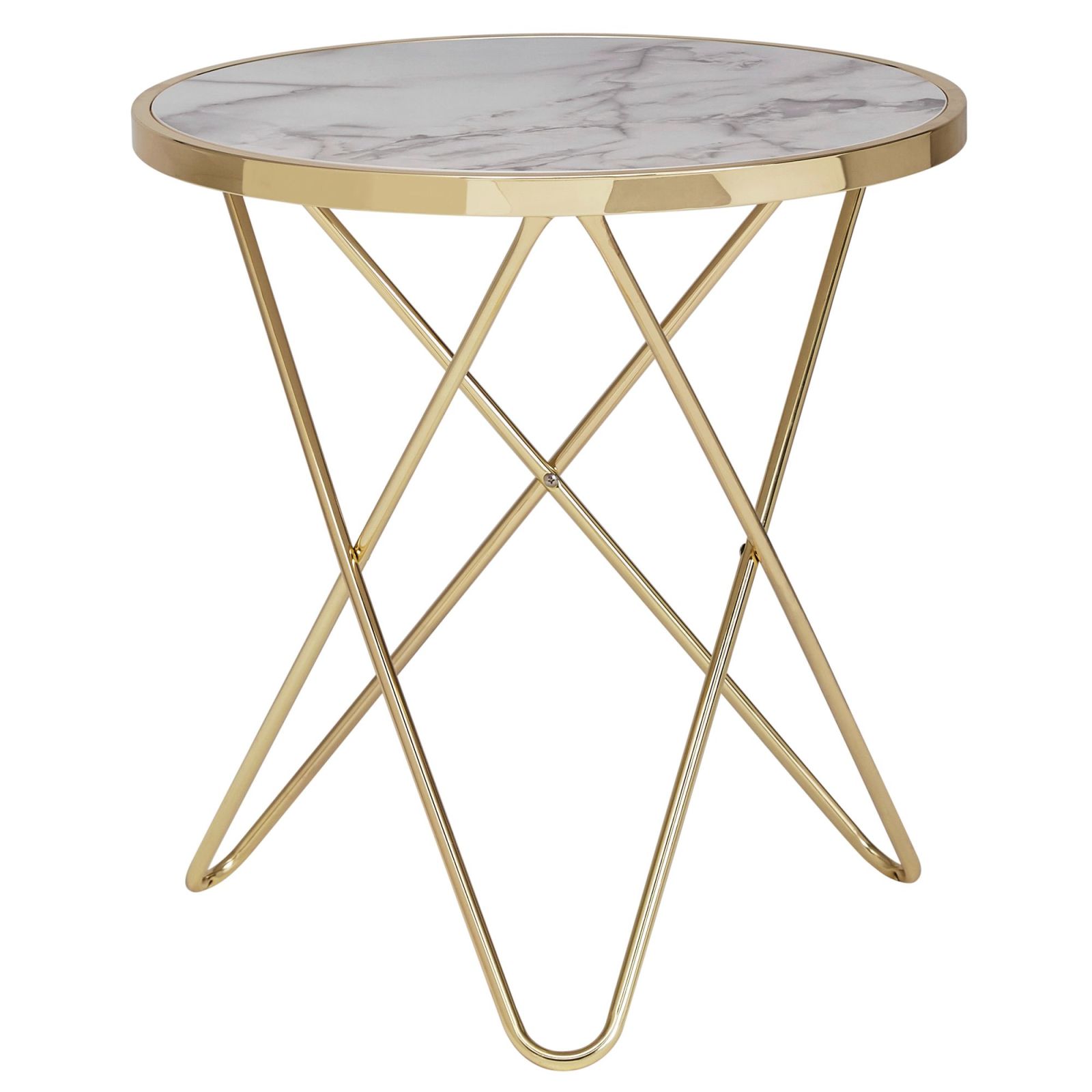 Beistelltisch - goldfarben-weiß - Marmor-Furnier - 55 cm