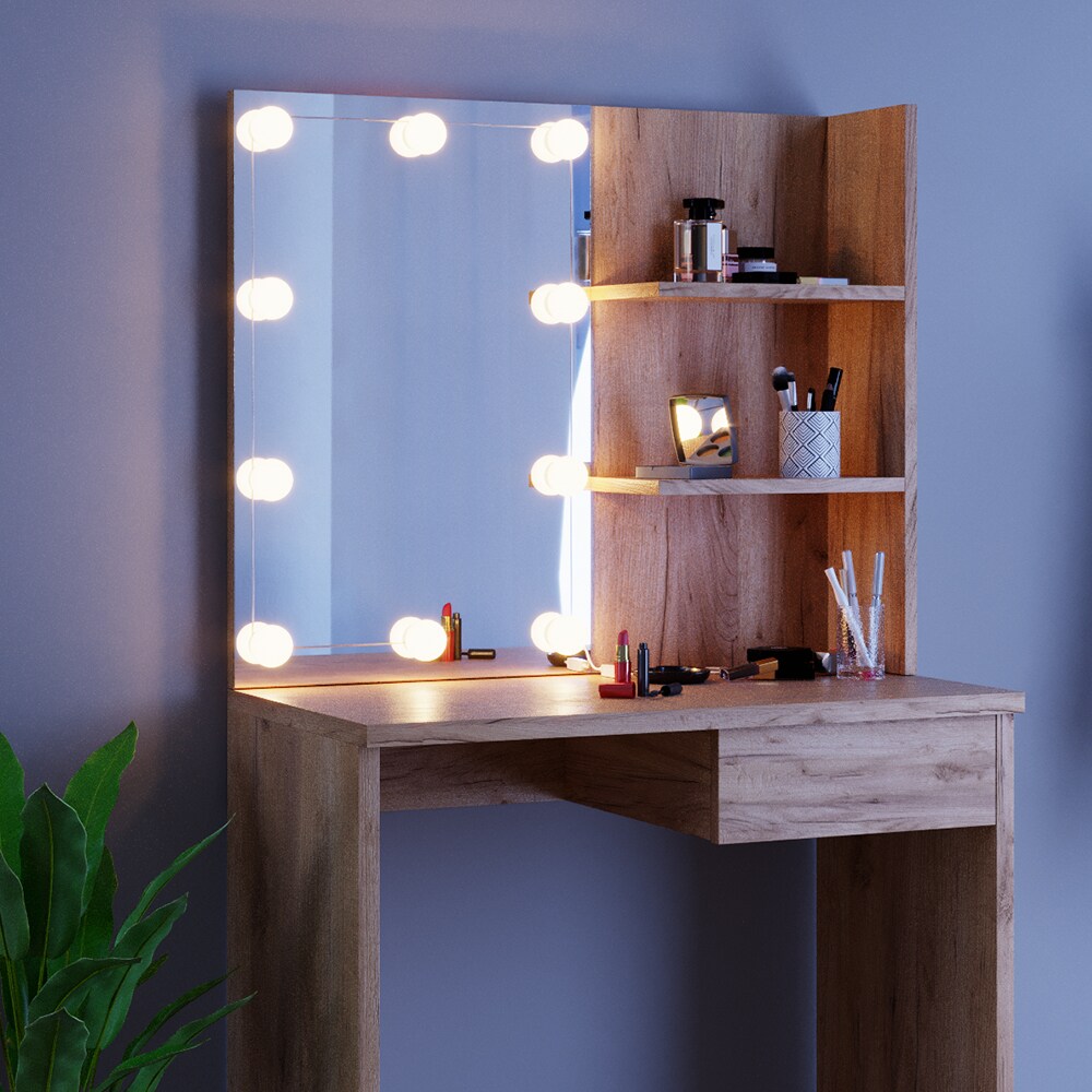 VICCO LED Schminktisch DEKOS Frisiertisch Frisierkommode Kosmetiktisch Eiche