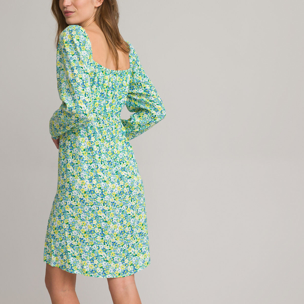 COLEÇÃO LA REDOUTE<br>Vestido curto com decote quadrado e mangas compridas