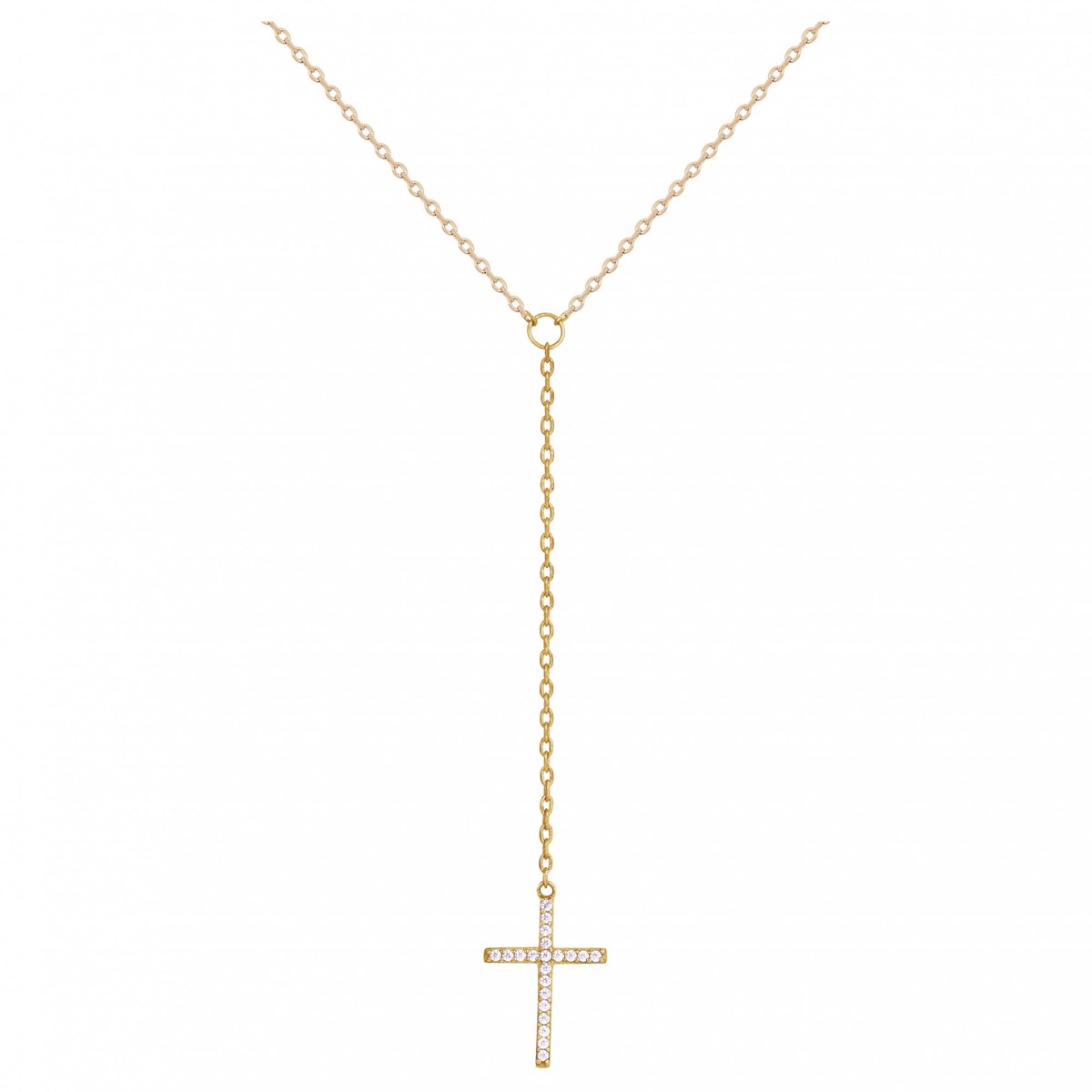 Collier Y en Plaqué Or avec oxyde de zirconium blanc