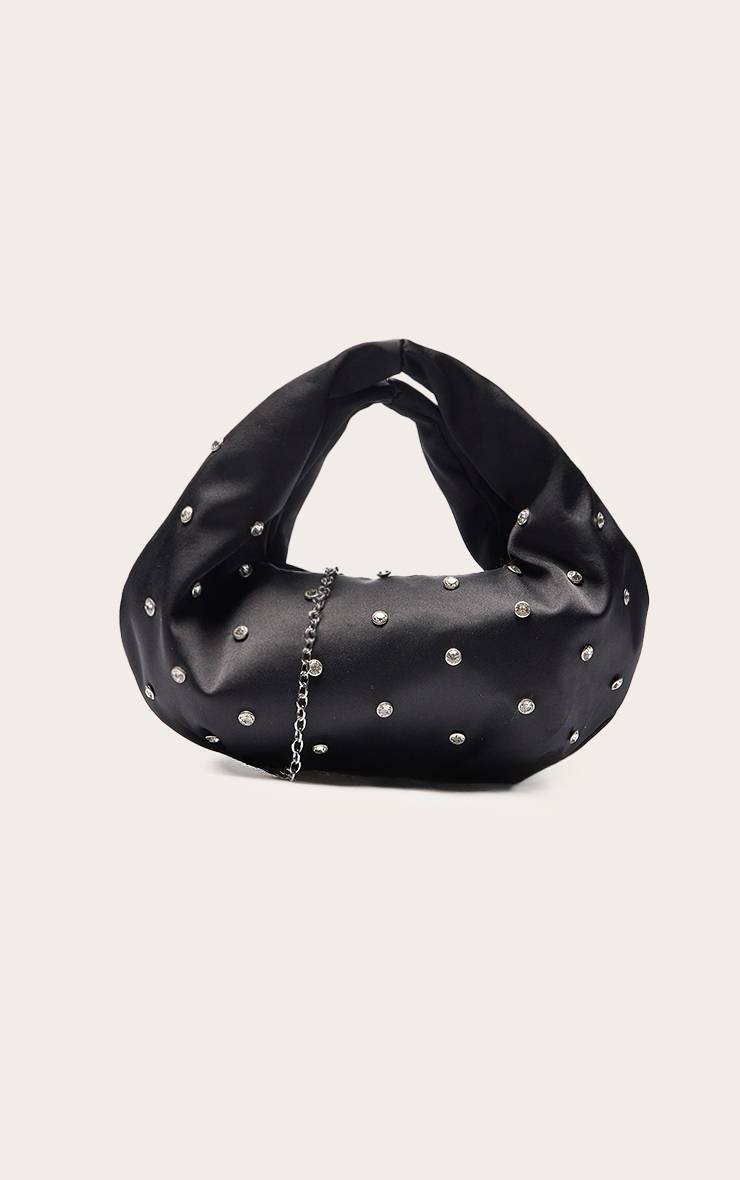 Noir Sac Pochette En Satin Prune Orné De Strass