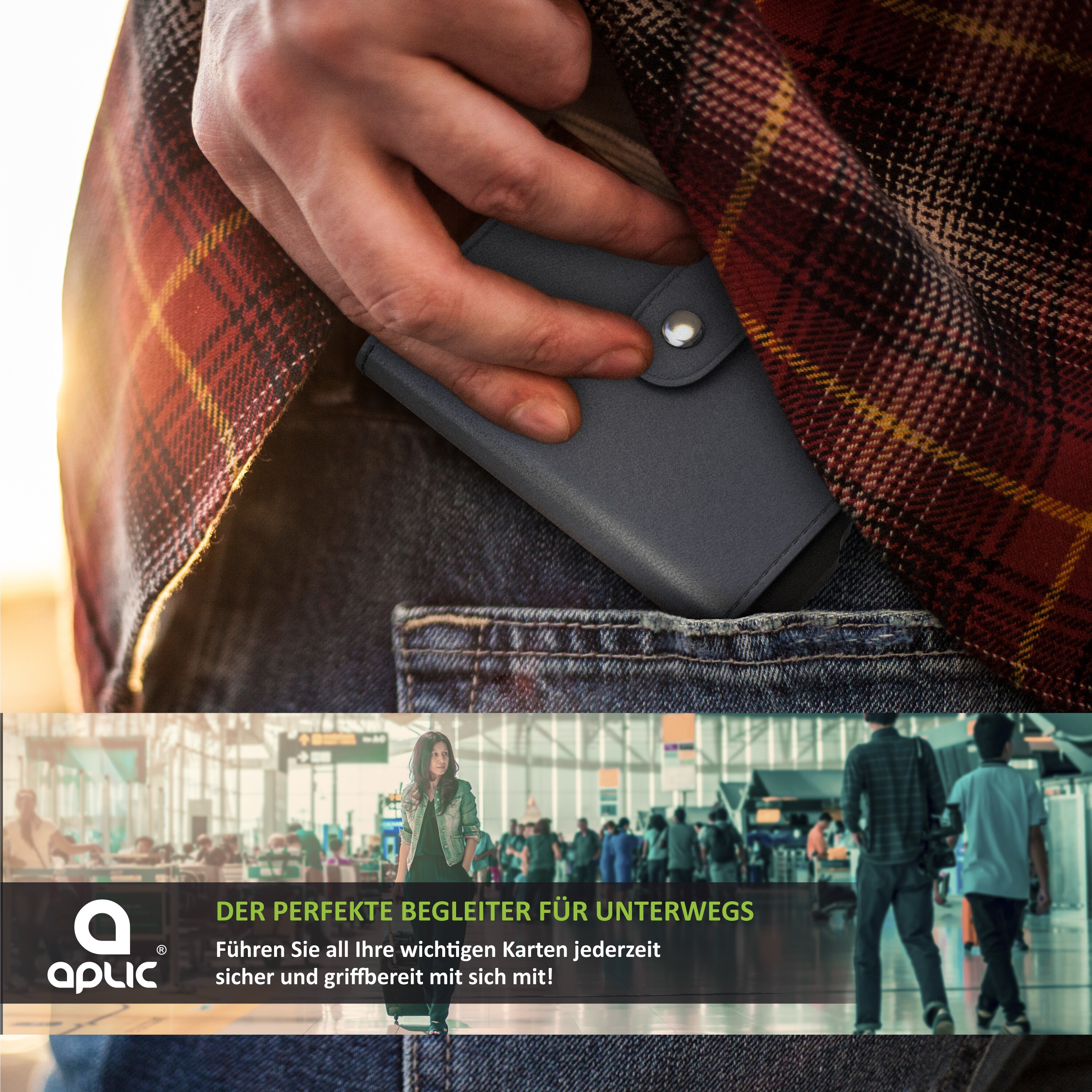 Aplic NFC / RFID Kartenetui Portemonnaie - NFC / RFID Abschirmung Blocking - Schutz vor Cyber Kriminalität - für bis zu 6 Karten - kompakt und stabil