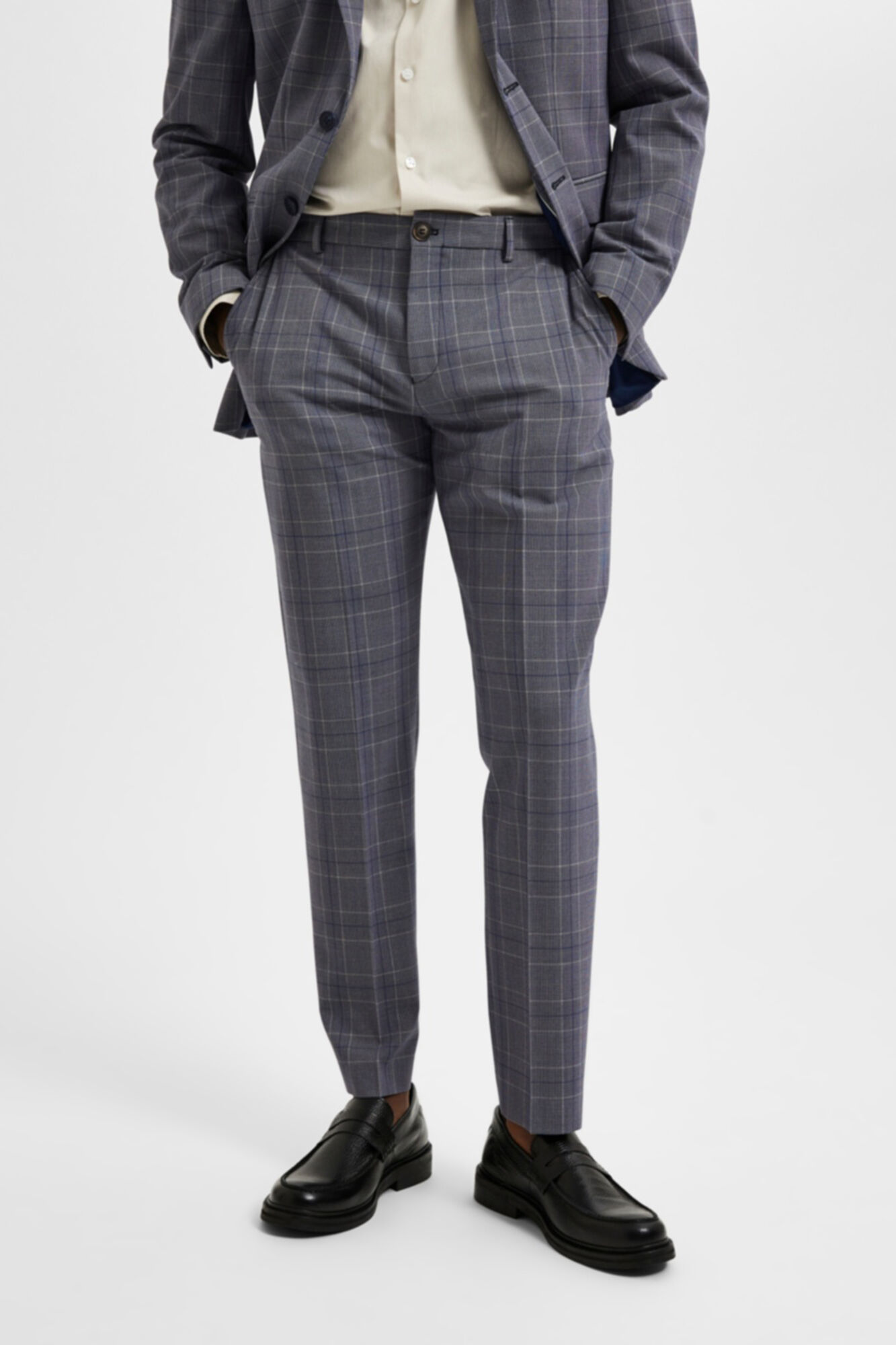 Calça de alfaiataria xadrez slim fit - Azul