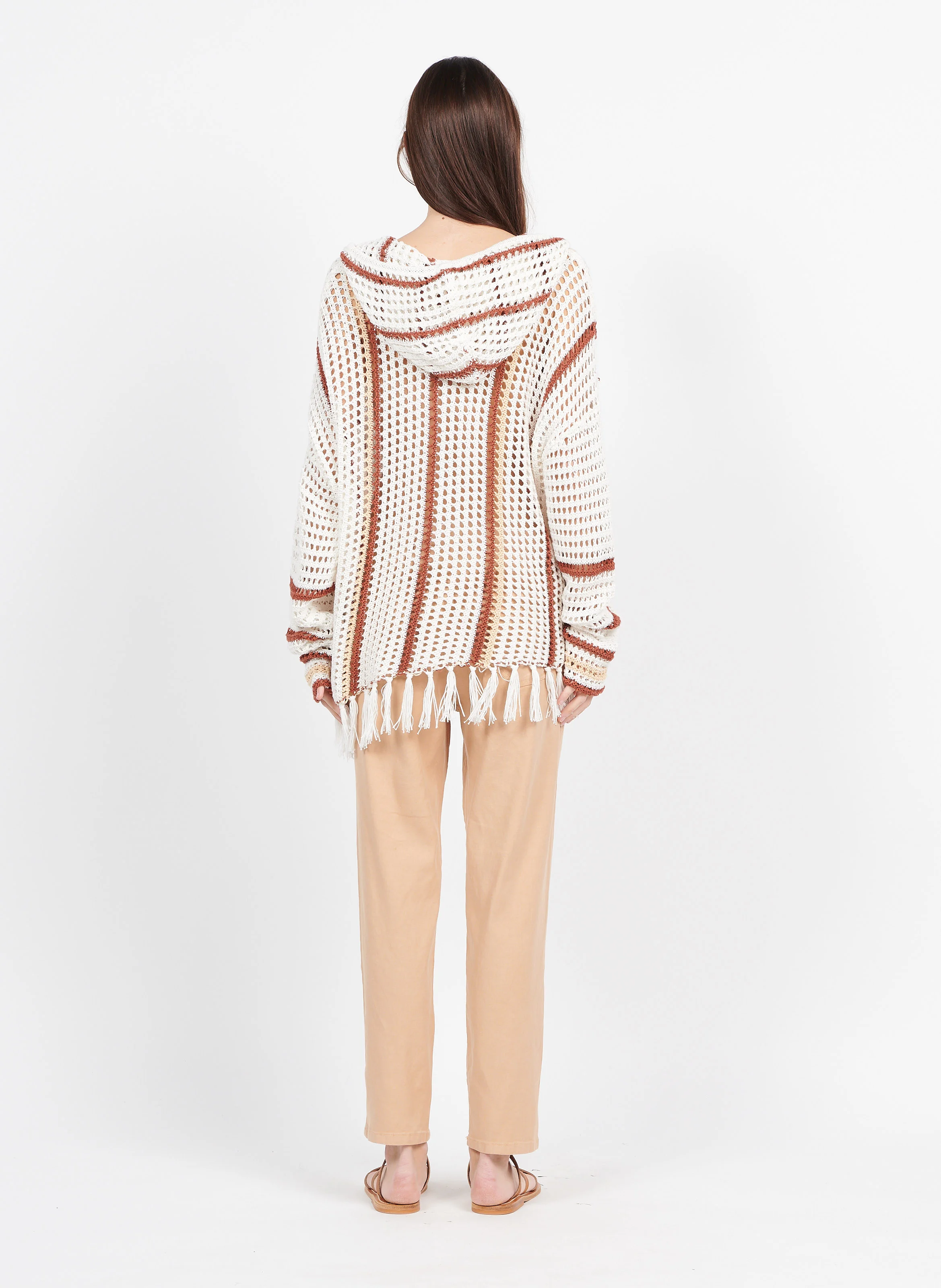 STELLA - Pull en crochet à rayures en coton| Beige